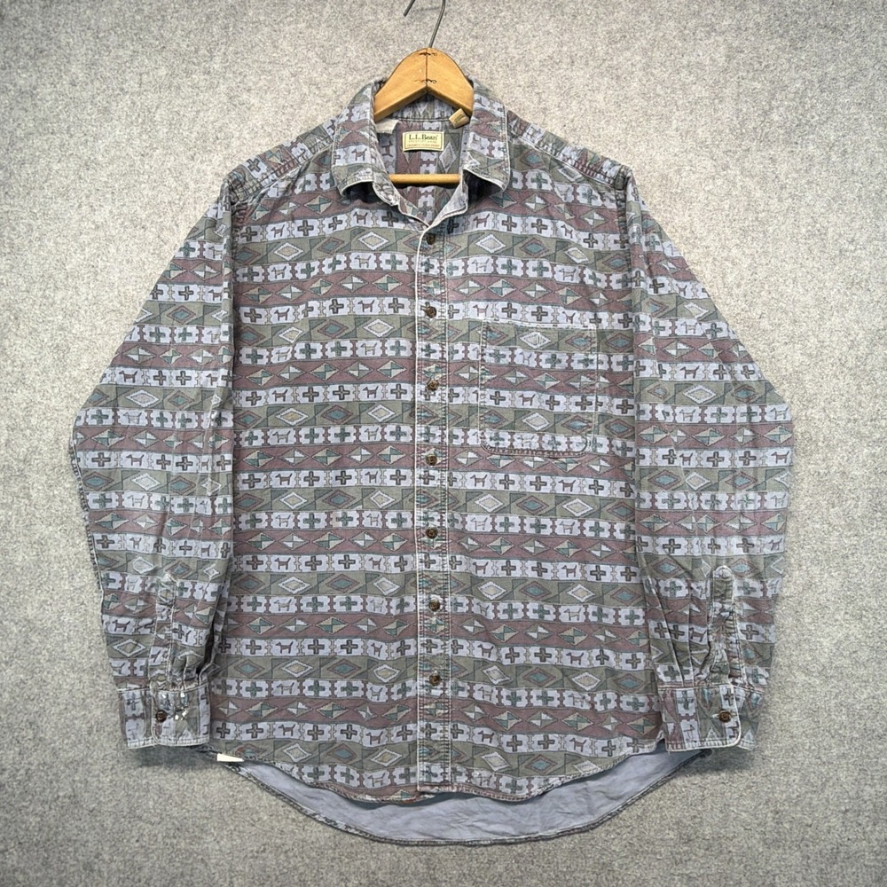 Vintage LL Bean Chamois Cloth Shirt Made In USA Mens Large Tall Aztec 80s 90s